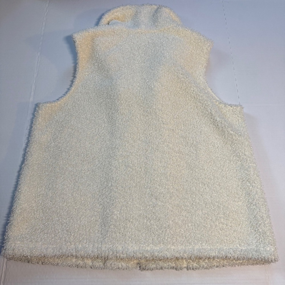 J Jill Cream Cozy Sherpa Like Fuzzy Shawl Collar Zip Up Vest‎ Women's Large EUC - Picture 5 of 6